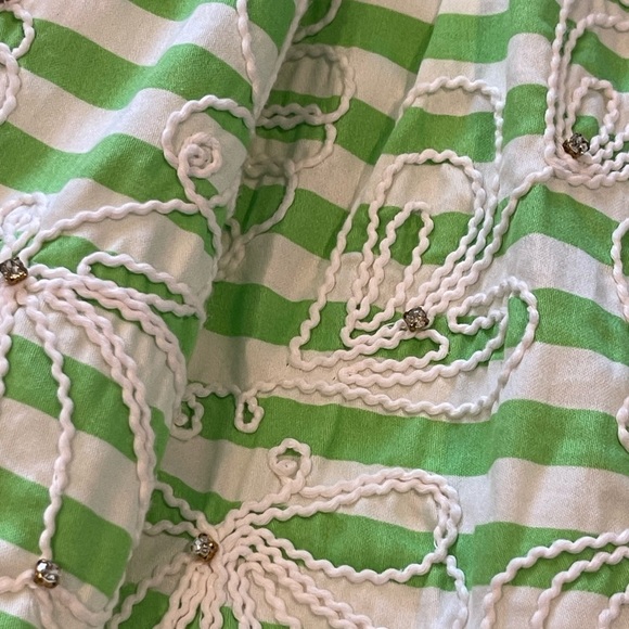Lilly Pulitzer Roswell Green/White Striped Mini Dress with Navy Bow,Strapless, 8 - Picture 11 of 16